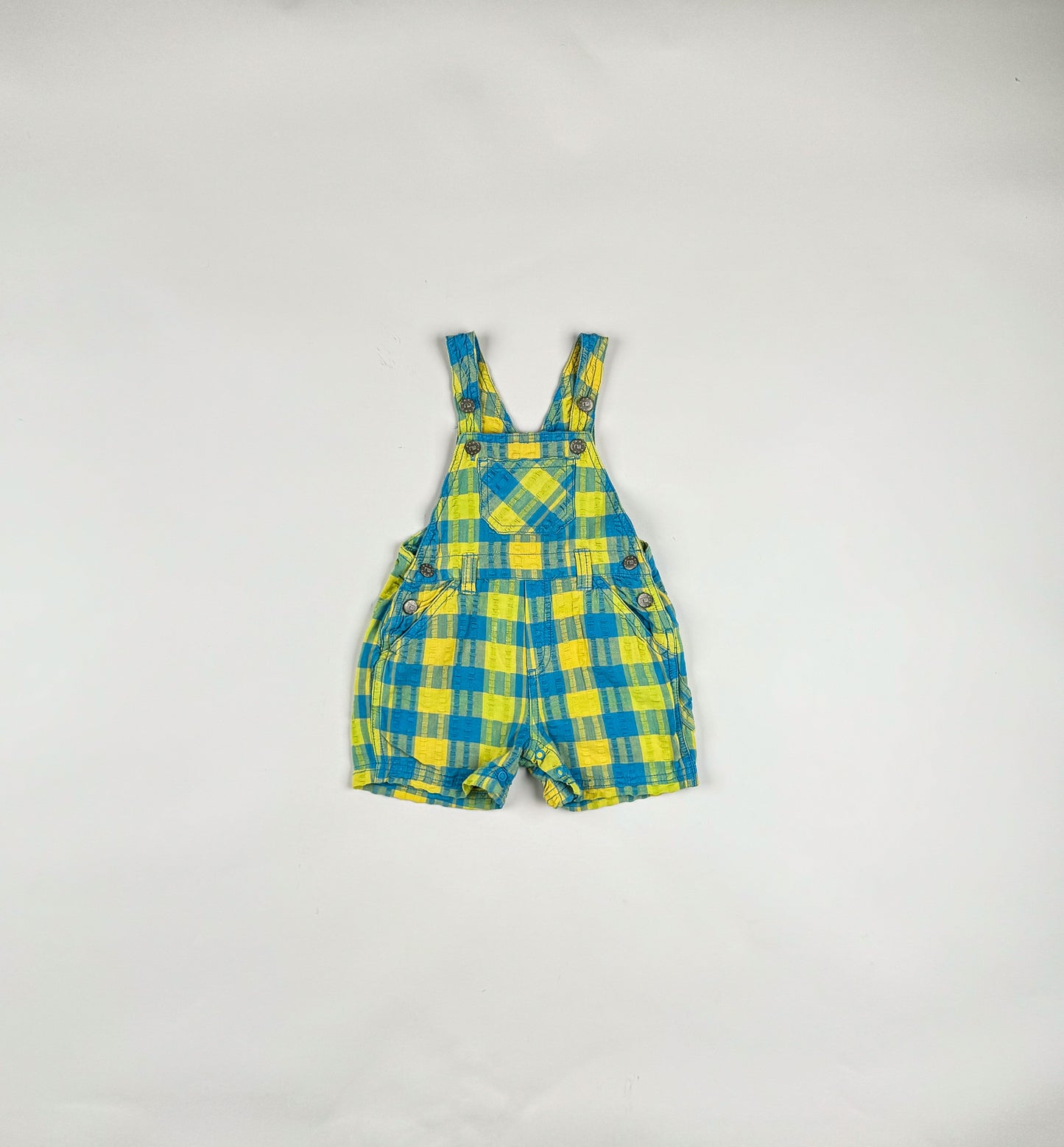 Shortalls in blue and green