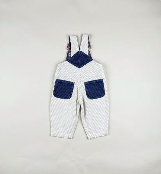 Corduroy Overalls in blue and white