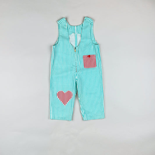 Overalls in turquoise and red