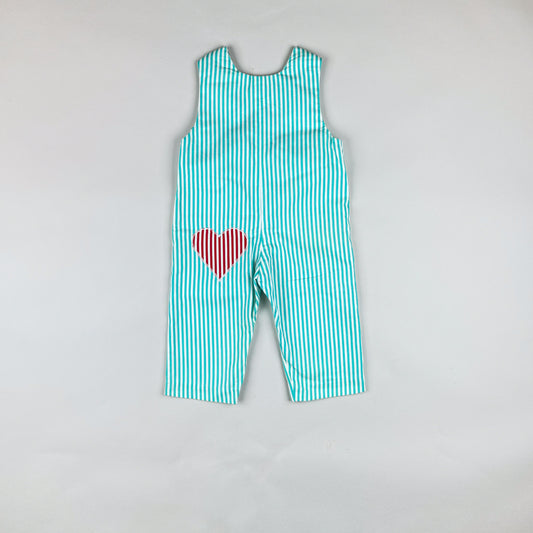 Overalls in turquoise and red