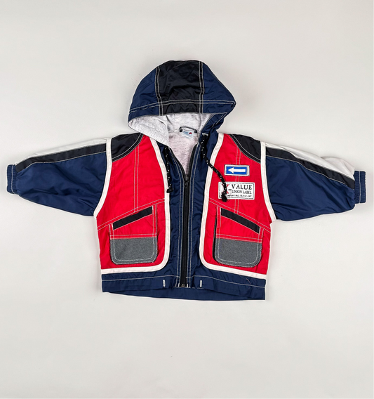 Denim Jacket in blue, red and white