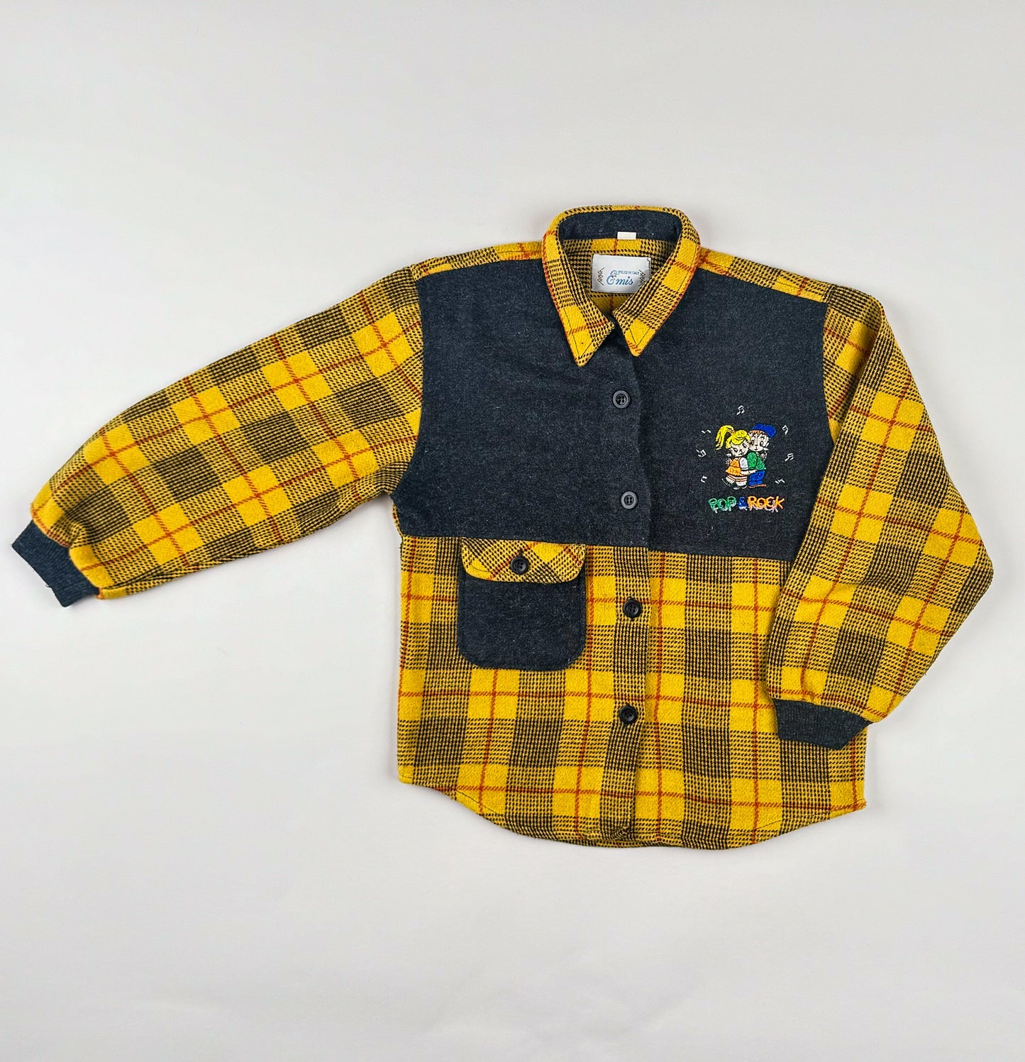 Long-sleeved flannel shirt in yellow, grey and red