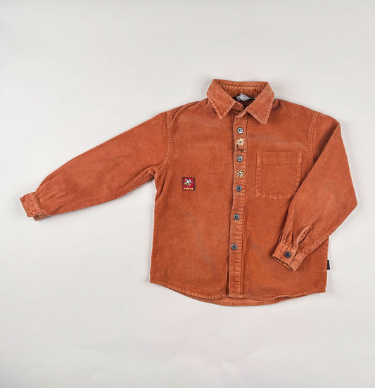 Long-sleeved corduroy shirt in orange, green and beige