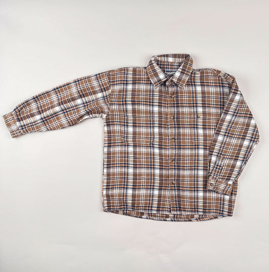 Long-sleeved flannel shirt in brown, blue, beige and orange