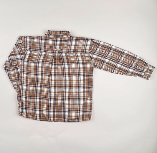 Long-sleeved flannel shirt in brown, blue, beige and orange