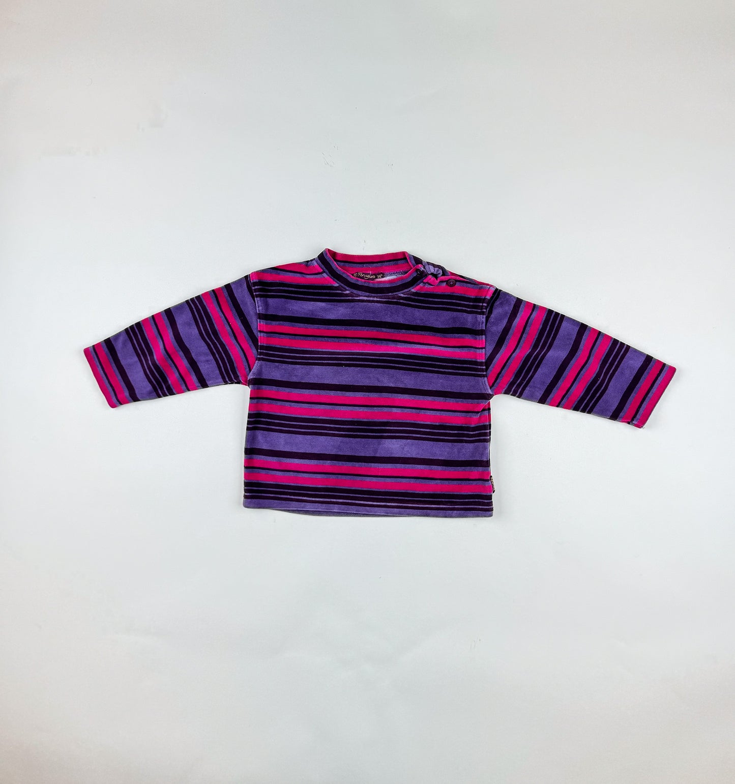 Long-sleeved velour shirt in purple and pink