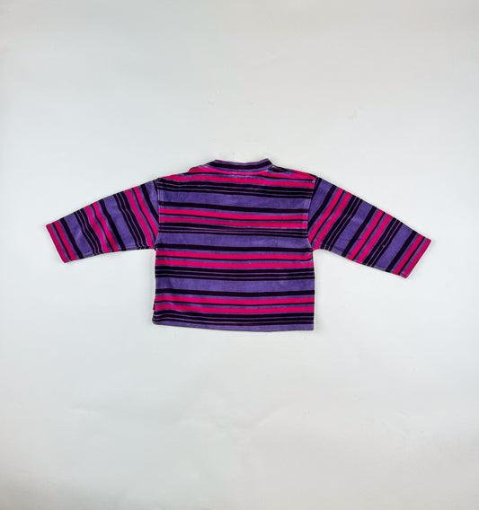 Long-sleeved velour shirt in purple and pink