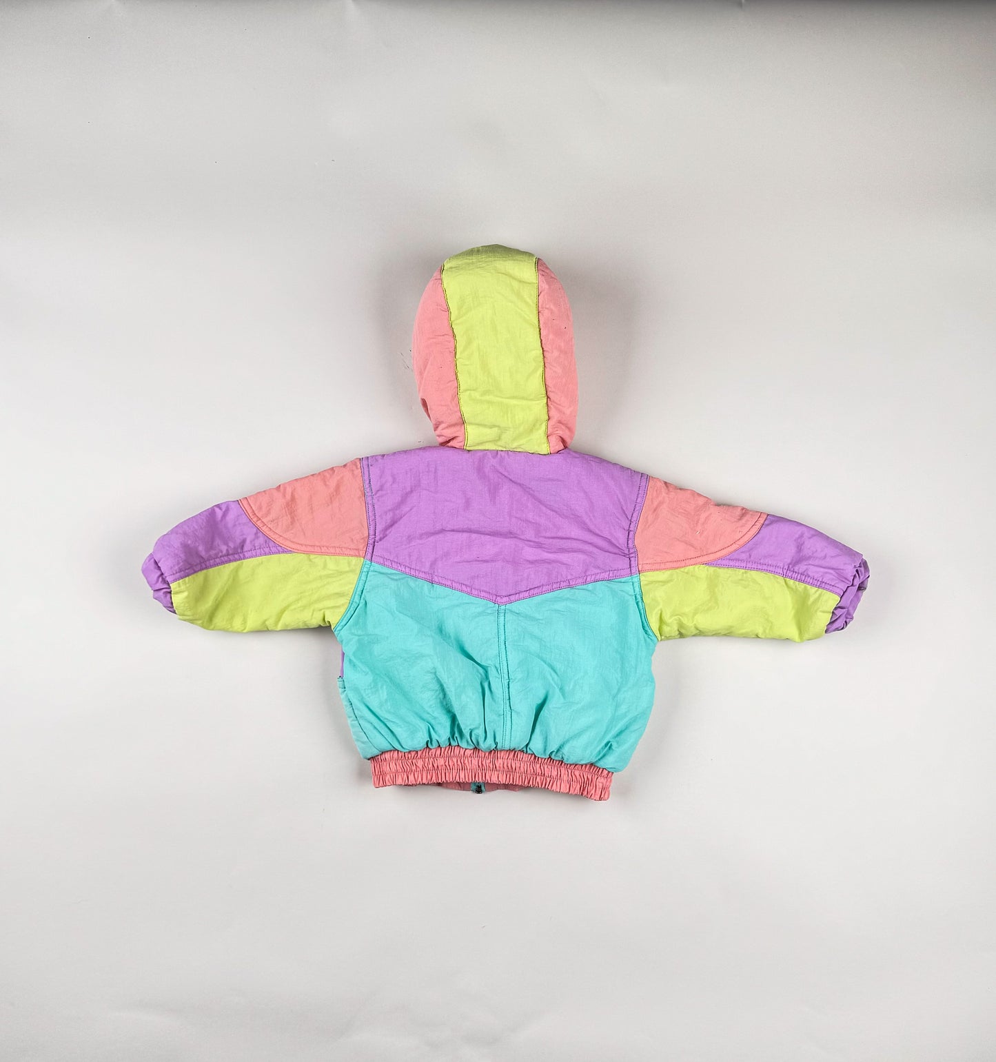 Padded Jacket in blue, yellow, peach and purple