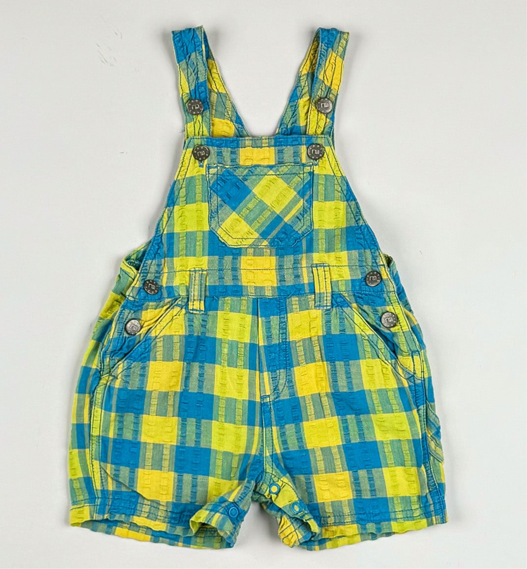 Shortalls in blue and green