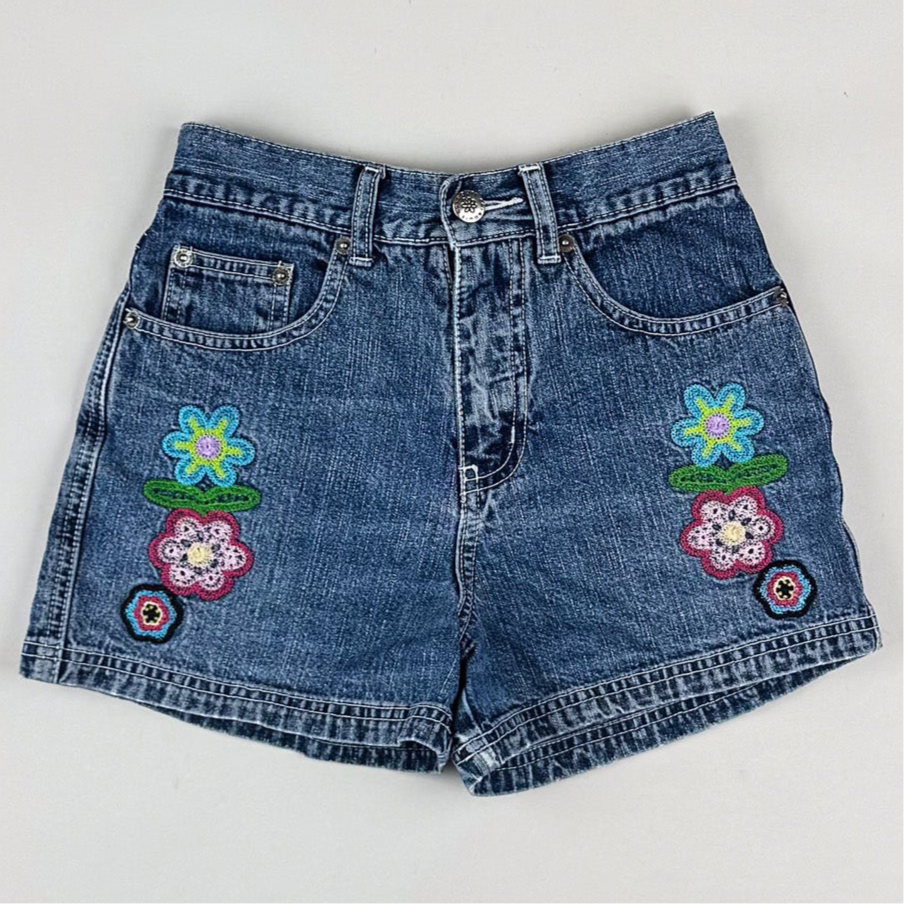 Vintage Denim Shorts with Embroidery
