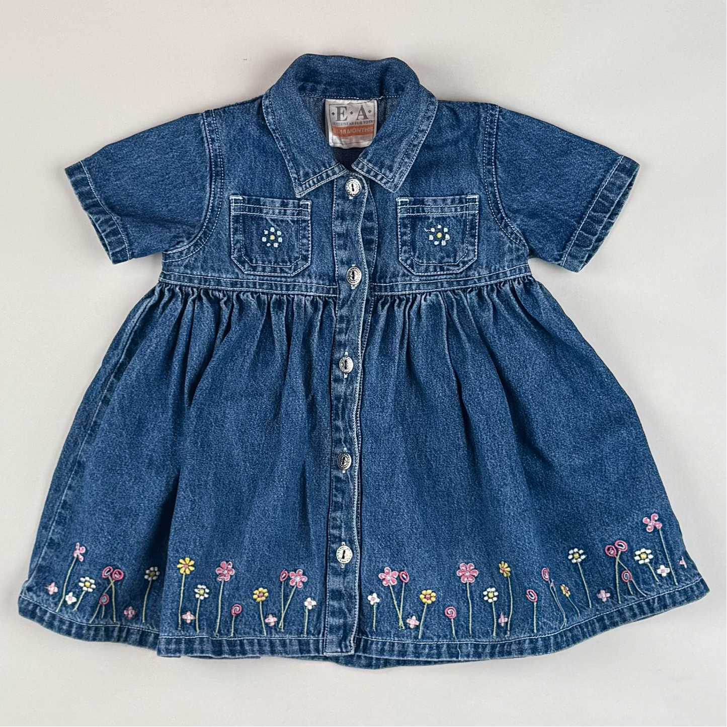 Vintage Denim Dress with Embroidery