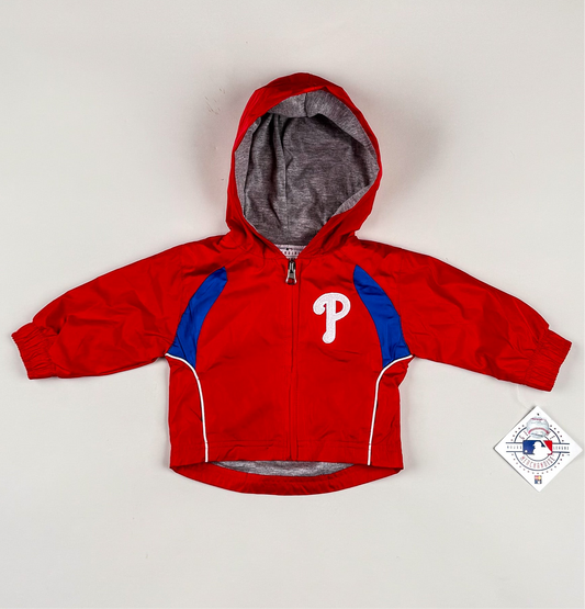 Windbreaker in blue, grey and white