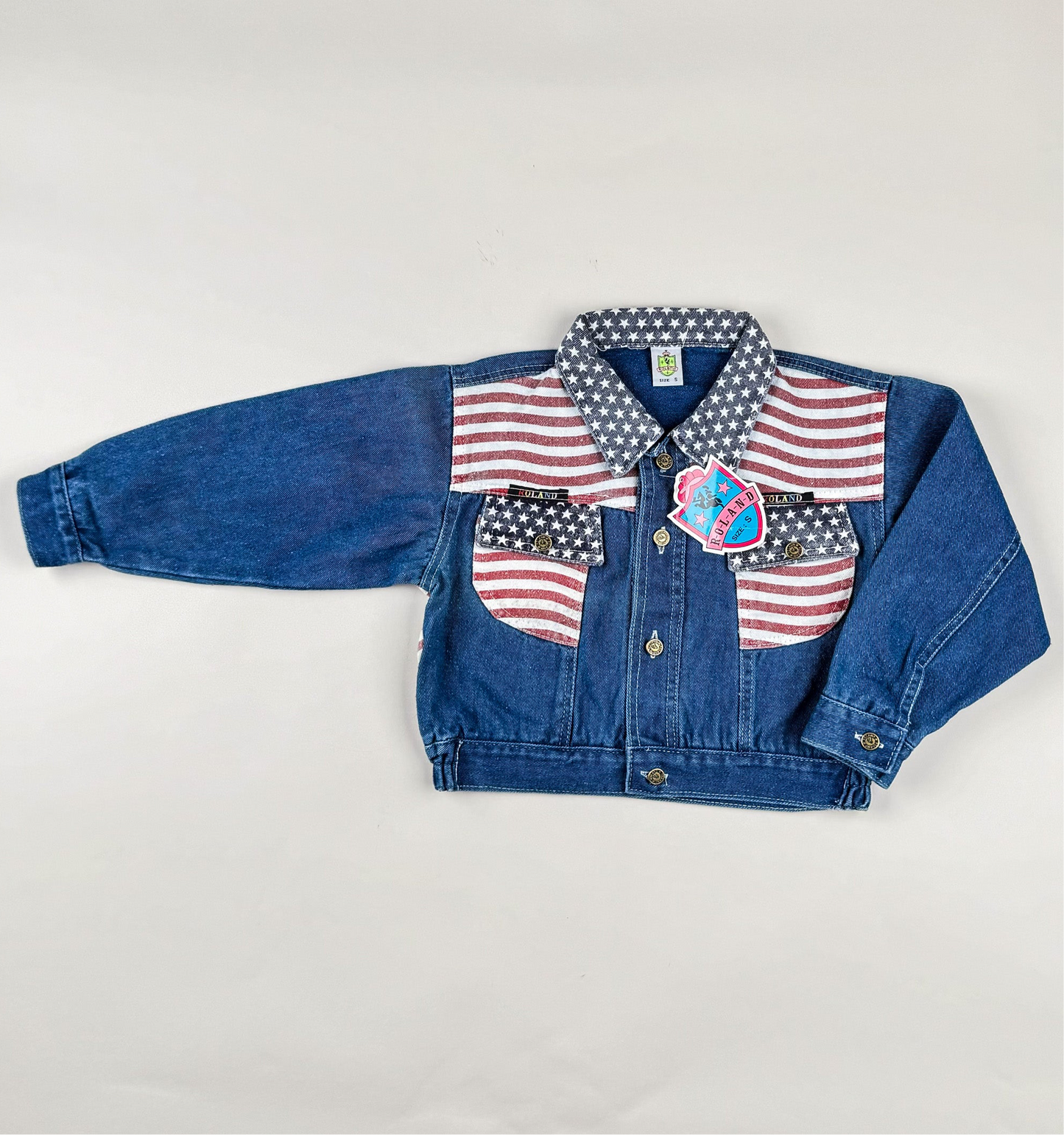 Denim Jacket in blue, red and white